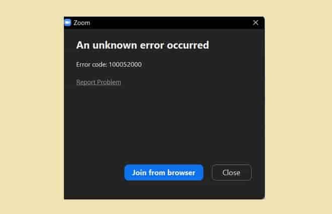 Zoom Error Code 100052000